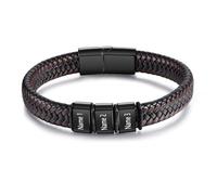 LoLaTide Mens Bracelets Personalised with 1-6 Name Custom Leather Bracelet Engraved Braid Bracelet Gifts for Father's Day Christmas Birthday (3 names)