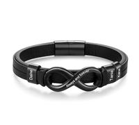 LoLaTide Mens Bracelets Personalised with 1-6 Name Custom Leather Bracelet Engraved Braid Bracelet Gifts for Father's Day Christmas Birthday (# 3names)