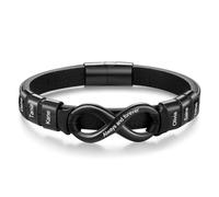 LoLaTide Mens Bracelets Personalised with 1-6 Name Custom Leather Bracelet Engraved Braid Bracelet Gifts for Father's Day Christmas Birthday (# 6names)