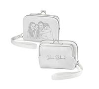 LoLaTide Personalised Woman Compact Wallet Zipper Coin Pocket Wallet with Photo and Name Small Ladies Purse Personalised Gift for Women (White)