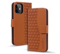LOLFZ Wallet Case for iPhone 12 Mini, Card Holder Kickstand Magnetic Flip PU Leather Case Shockproof TPU Bumper Protective Phone Cover for iPhone 12 Mini - Brown