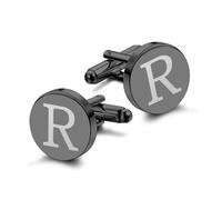 LOLIAS 1 Pair Cuff Links Mens Accessories Jewelry Classic Initial Cufflinks with Gift Box Silver Black Gold Cufflinks, Regular Size, Black Plated, no gemstone