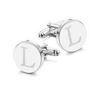 LOLIAS 1 Pair Cuff Links Mens Accessories Jewelry Classic Initial Cufflinks with Gift Box Silver Black Gold Cufflinks, Regular Size, White Gold Plated, no gemstone