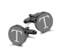 LOLIAS 1 Pair Cuff Links Mens Accessories Jewelry Classic Initial Cufflinks with Gift Box Silver Black Gold Cufflinks, Regular Size, Black Plated, no gemstone