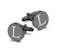 LOLIAS 1 Pair Cuff Links Mens Accessories Jewelry Classic Initial Cufflinks with Gift Box Silver Black Gold Cufflinks, Regular Size, Black Plated, no gemstone