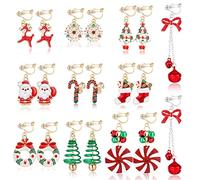 LOLIAS 10 Pairs Christmas Dangle Earrings for Women Christmas Tree Snowflake Candy Santa Claus Jingle Bell Snowman Holiday Earrings Set Xmas Clip On Earrings Jewelry Gifts