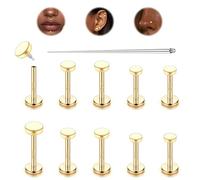 LOLIAS 10Pcs 16G Titanium Helix Piercing Labret Stud Tragus Piercing Round Gold Flat Back Earrings Internally Threaded Nose Studs Lip Piercing Tragus Medusa Piercing Jewellery 6/7/8MM