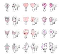 LOLIAS 12 Pairs Clip on Earrings for Girls Women Non Pierced Hypoallergenic Toddler Earring Stack Cute Pink Earrings CZ Butterfly Flower Heart Princess Dress up Jewelry Set for Teens Kids