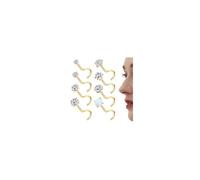 LOLIAS 14K Gold Filled Nose Studs 316L Surgical Steel Gold Nose Rings Studs 6A CZ Simulated Diamond Corkscrew L Shaped Nose Piercing Hypoallergenic Nose Rings for Women Men 20G, 1.5/2/2.5/3mm-Screw