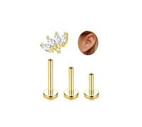 LOLIAS 16G G23 Titanium Tragus Conch Helix Piercing Jewelry 6mm 8mm 10mm - Internally Threaded Flat Back Stud Cartilage Earrings Hypoallergenic Forward Earlobe Monroe Labret Tragus Piercing Jewelry