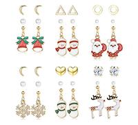 LOLIAS 18 Pairs Christmas Stud Earrings Set for Women Xmas Holiday Earrings Cute Snowman Santa Claus Reindeer Snowflake Tree Drop Dangle Earrings