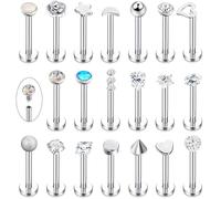 LOLIAS 20 Pcs Tragus Cartilage Forward Helix Stud Earrings for Women Men Monroe Labret Lip Nose Studs Stainless Steel CZ Balls Heart Flower Medusa Flatback Piercings Earrings 16G