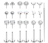 LOLIAS 20G 18G 16G Threadless Nose Studs Rings for Women Men 316L Surgical Steel Push in Flat Back Earrings CZ Lip Labret Nose Rings Studs Cartilage Helix Conch Medusa Nostril Tragus Piercing Jewelry