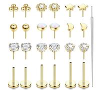 LOLIAS 20G 18G 16G Threadless Nose Studs Rings for Women Men 316L Surgical Steel Push in Flat Back Earrings CZ Lip Labret Nose Rings Studs Cartilage Helix Conch Medusa Nostril Tragus Piercing Jewelry