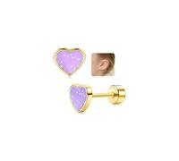 LOLIAS 20G Titanium Heart Love Earrings for Girls Women 14K Gold Plated Cute Tiny Sequins Studs Hypoallergenic Earrings for Girls Cartilage Tragus Screw Back Earrings for Sensitive Ear Piercing