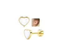 LOLIAS 20G Titanium Heart Love Earrings for Girls Women 14K Gold Plated Cute Tiny Sequins Studs Hypoallergenic Earrings for Girls Cartilage Tragus Screw Back Earrings for Sensitive Ear Piercing