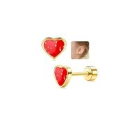 LOLIAS 20G Titanium Heart Love Earrings for Girls Women 14K Gold Plated Cute Tiny Sequins Studs Hypoallergenic Earrings for Girls Cartilage Tragus Screw Back Earrings for Sensitive Ear Piercing