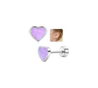 LOLIAS 20G Titanium Heart Love Earrings for Girls Women Silver Cute Tiny Sequins Studs Hypoallergenic Earrings for Girls Cartilage Tragus Screw Back Earrings for Sensitive Ear Piercing