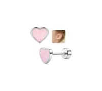 LOLIAS 20G Titanium Heart Love Earrings for Girls Women Silver Cute Tiny Sequins Studs Hypoallergenic Earrings for Girls Cartilage Tragus Screw Back Earrings for Sensitive Ear Piercing