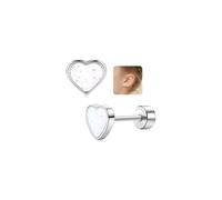 LOLIAS 20G Titanium Heart Love Earrings for Girls Women Silver Cute Tiny Sequins Studs Hypoallergenic Earrings for Girls Cartilage Tragus Screw Back Earrings for Sensitive Ear Piercing