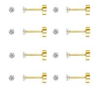 LOLIAS 2MM 14K 20G Gold Flat Back Studs Stainless Steel Piercings Set
