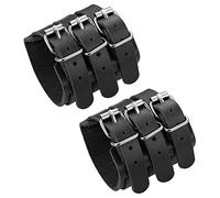 LOLIAS 2PCS Genuine Leather Wristband Bracelet for Mens Women Triple Strap Wide Wristband Cuff Wrap Gauntlet Bracelet Buckle Fastening Arm Armor Cuff Belt Unisex Couple Bangle,Black/Brown