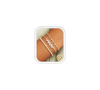 LOLIAS 3 Pcs Gold Bracelets for Women Girls Sterling Silver Bracelets Set Layered Dainty Link Chain with Leaf Zirconia Bracelet Adjustable Stackable Ladies Gold Bracelet Jewelry for Women