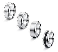 LOLIAS 4 Pcs Stainless Steel Men Rings Silver Matte Finish Polished Band Rings Bottle Opener Rings Wedding Band Engagement Promise Rings Vintage Fidget Ring for Men N1/2-Z1/2