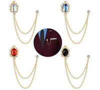LOLIAS 4Pcs Men's Brooch Gem Hanging Chain Broochl Crystal Brooch Suit Stud Lapel Pin Vintage Rhinestone Breastpin Wedding Brooch Pin, Alloy Steel, cubic zirconia