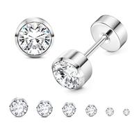 LOLIAS 6Pairs Stainless Steel CZ Stud Earrings for Women Girls Round Tiny Cartilage Screwback Earrings Gift for Women 3-8MM