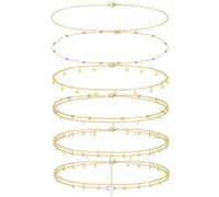 LOLIAS 6Pcs 14K Gold Plated Waist Chains Body Chains for Women Layered Bikini Belly Chains For The Waist Summer Beach Rhinestone Beads Evil Eyes Gold Body Jewelry Adjustable