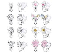 LOLIAS 8 Pairs Clip On Earrings - Cute CZ Butterfly, Flower, Heart Designs for Women & Girls - Hypoallergenic, Non-Piercing Kids Jewellery