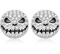 LOLIAS 925 Sterling Silver Halloween Skull Earrings Nightmare Before Christmas Skull Earrings Halloween Jewelry Jack Skull Charm Crystal Horror Earrings