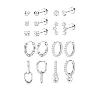 LOLIAS Flat Back Earrings for Women for Girls Hypoallergenic Surgical Stainless Steel Earrings for Sensitive Ears Flatback Stud Hoop Earring Set Silver Over 4 Years Old, Stainless Steel, Cubic