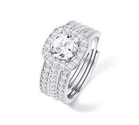LOLIAS Three-in-One 18K Gold/Silver Rings for Women Adjustable Rings Set | Round/Heart Cubic Zirconia Non Tarnish Halo Rings Engagement Promise Eternity Waterproof Wedding Ring for Women