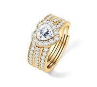 LOLIAS Three-in-One 18K Gold/Silver Rings for Women Adjustable Rings Set | Round/Heart Cubic Zirconia Non Tarnish Halo Rings Engagement Promise Eternity Waterproof Wedding Ring for Women
