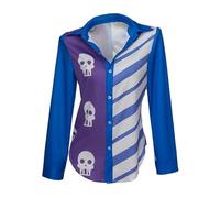 LoliMiss Women's Blue Print Skull Shirt Button-down Shirt Halloween Top