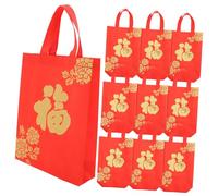 LOLIPPYY 10pcs Chinese Style Spring Festival Gift Bags with Fu Character Reusable Nonwoven Tote Pouches with Handles Lightweight Candy Holders for Year Party Favors and Treats
