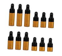 LOLIPPYY 12PC Mini Dark Brown Glass Vial Bottles with Lid and Dropper Refillable for Essential Oils Perfumes Chemistry Samples Leak Travel Containers