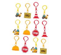 LOLIPPYY 12pcs Construction Keychains Mini Building Tools Key Rings for Boys Birthday Party Favors Engineering Theme Tractor Car Keyring Plastic Party Accessories