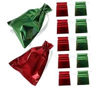 LOLIPPYY 12PCS Foil Drawstring Gift Bags with Ribbon Ties Holographic Holiday Treat Pouches for Christmas Party Favors Candy and Small Present Wrapping Assorted Red and Green Colors Easy