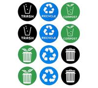 LOLIPPYY 12Pcs Self-Adhesive Garbage Can Stickers Bright Recycling Trash Bin Labels for Home Office Hotel Restaurant Waste Sorting Reminder