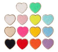 LOLIPPYY 14 Pcs Embroidered Heart Shaped Adhesive Patches for Clothes and Hats, Fabric Appliqués for Coat Accessories, Repair and Decoration in Pink, Beige, Purple, Blue, and More