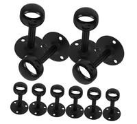 LOLIPPYY 16pcs Black Stainless Steel Curtain Rod Brackets Round Closet Rod Holders Ceiling Mounted Heavy Duty Flange Poles with Smooth Finish for Balcony and Wardrobe
