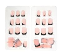 LOLIPPYY 2 Boxes Short Square Press on Nails Set Black and White French Tip Full Cover Fake Nails with Star Glitter Design Removable Decorative for Women Manicure