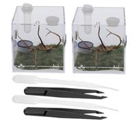LOLIPPYY 2 Sets Clear Reptile Breeding Box with Dropper and Tweezers Transparent Jumping Spider Enclosure with Breathable Practical Climbing Pet Container for Spider and Insect Feeding Kit