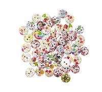 LOLIPPYY 200 Pcs Round Wooden Buttons Mixed Color Printed Flower Design DIY Sewing Craft Accessories for Clothing Decoration and Scrapbooking