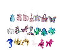 LOLIPPYY 20pcs Glitter Animal Plant Keychains with Sequin Pendants Metal Pet Reflective Charms for Backpack Christmas Birthday Party Favors Unique Cartoon Designs