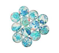 LOLIPPYY 20pcs Mixed Color 10mm Marine Pattern Glass Patches DIY Jewelry Making Accessories for Crafts and Decoration
