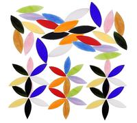 LOLIPPYY 28pcs Leaf Shaped Glass Mosaic Tiles for Crafts Smooth Polished Surface with Bright Mixed Colors DIY Mosaic Art Supplies for Candle Trays and Home Decoration